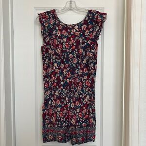 LOFT Red and Blue Floral Jumpsuit with Relaxed Fit